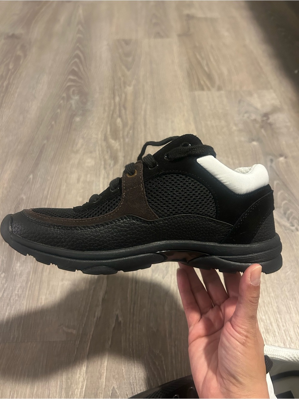CHANEL Black, White & Brown Logo Sneakers - Picture 7 of 12